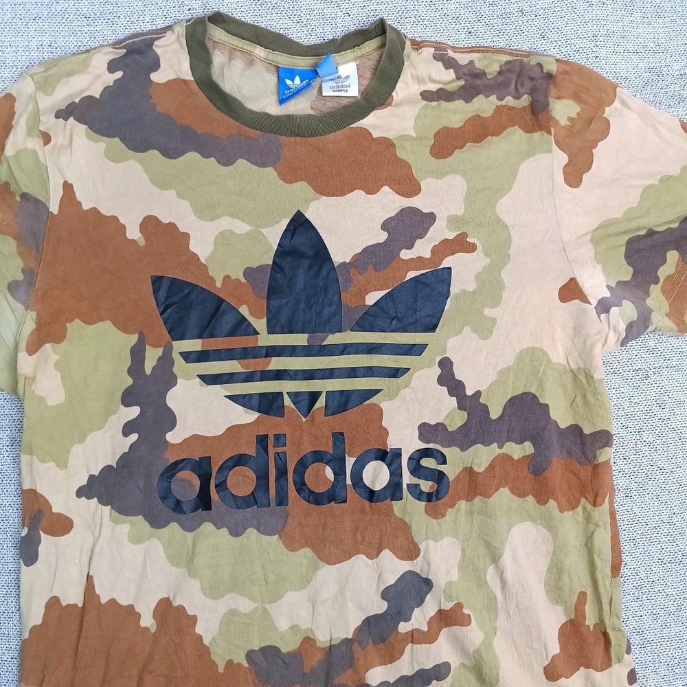 Adidas Camo Graphic T-Shirt Mens Medium Green Brown Trefoil Rare Sample Tee